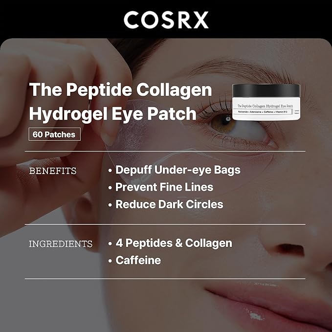 COSRX Peptide Collagen Hydrogel Eye Patch + Snail Mucin 96% Power Essence, Korean Skin Care