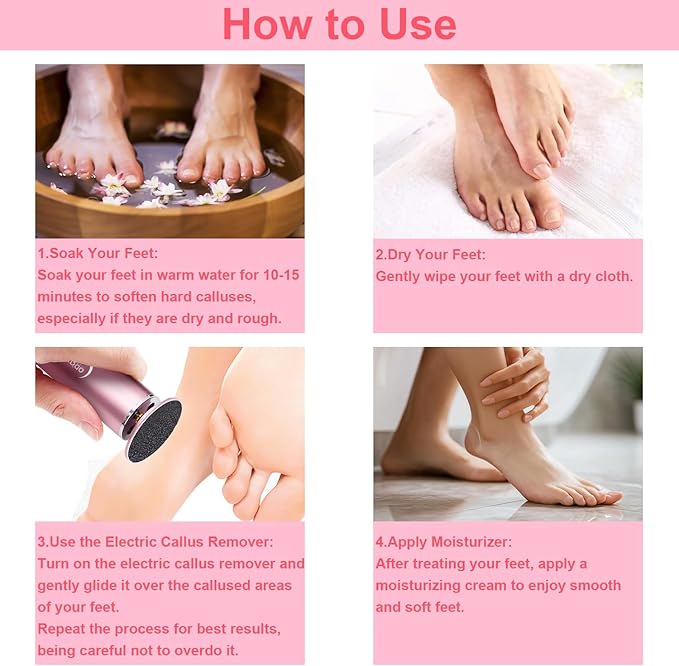 Electric Foot File - Callus Remover for Feet,Professional Pedicure Tool for Dead Skin and Calluses,Adjustable Speed Foot File with 60 Pcs Sandpaper Discs - Pink