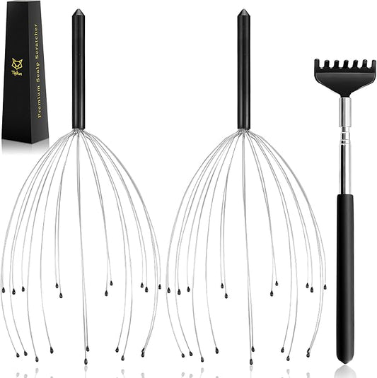 Head Massager 20 Fingers Scalp Massager Head Scratcher, Back Massage Back Scratcher, Stocking Stuffers for Scalp and Body Massage 2 Pack (Black)