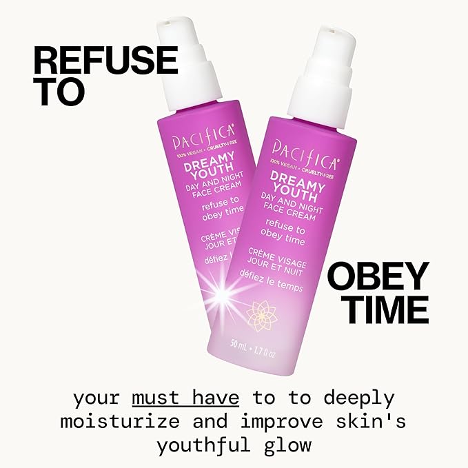 Pacifica Beauty Dreamy Youth Day and Night Face Cream - 1.7 Fl Oz (Pack of 2)- Moisturizer - For Dry and Aging Skin - Peptides, Grapeseed Oil, Floral Stem Cells - Sulfate + Paraben Free - Vegan and Cruelty Free