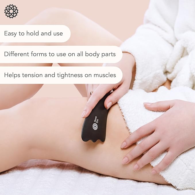 Gua Sha Facial Tools Set of 4 - Large Bian Stone for Face & Body Massage - Glowing Massage Tool & Body Set for Daily Skincare Routine