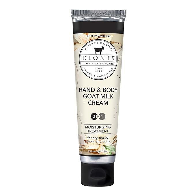 Dionis Goat Milk Skincare 3.3oz Nutty Vanilla Hand & Body Cream - Travel Size Hand Lotion For Hydrating & Moisturizing Dry Skin - Cruelty Free Cream Made In The USA - Paraben Free Formula