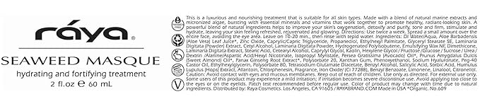 Raya Seaweed Masque (609) | Hydrating and Fortifying Facial Treatment Mask for All Non-Problem Skin | Made with Vitamins and Minerals