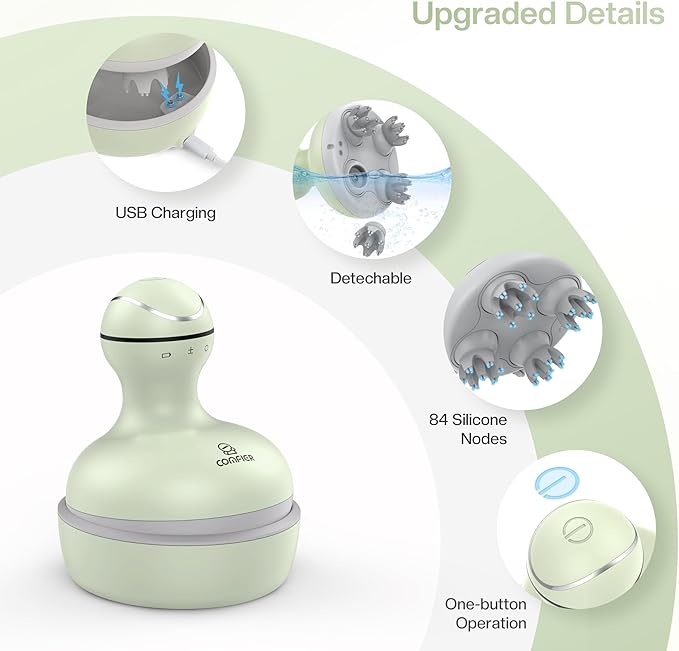 COMFIER Scalp Massager, Electric Head Scratcher, Portable Head Massager for Hair Growth with 84 Silicone Massage Nodes, Dog&Cat Massager, Rechargeable, Waterproof, Gifts for Mom,Dad,Women,Men (Green)