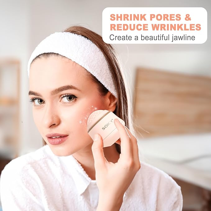 Leeshine Ice Roller Ball for Face and Eyes - Facial Skin Care Tools with a Large Roller and Carry Case Self Care Gift.Men Women (S50-Pink)