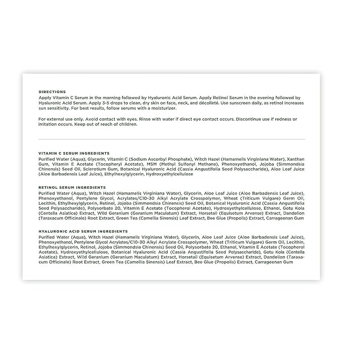 Tree of Life Beauty Facial Skin Care Set, Brightening, Firming, Hydrating, Dry Face, Dermatologist Tested - Trio Power Kit, Vitamin C, Retinol and Hyaluronic Acid, 3 count of 1 Fl Oz