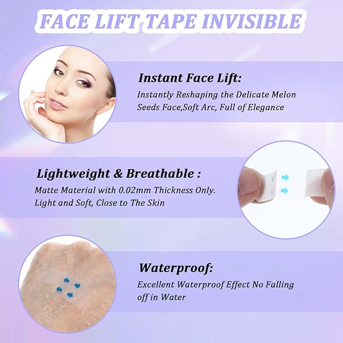 Invisible Lift Tapes 160 Pcs Face Tape Instant Tightening Sticker Portable Neck Patches Saggy Skin Strips Jowls Stickers Face Care Tape Clear Facical Tape for Wrinkle Double Chin Neck