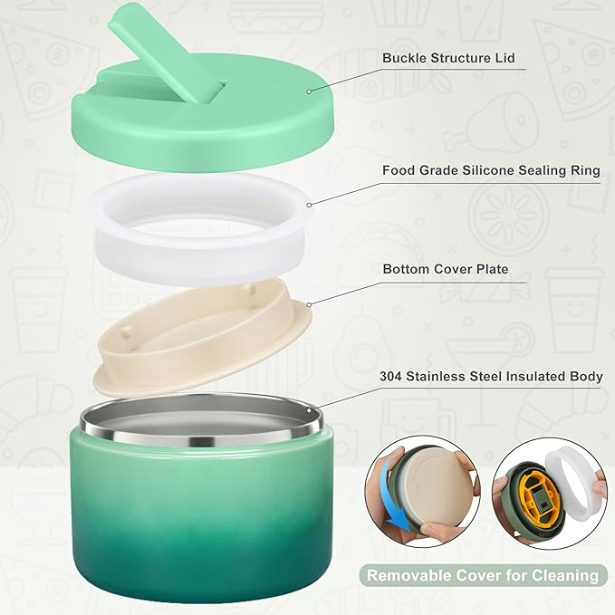 12oz Kids Soup Thermo for Hot Food Insulated Vacuum Food Jar with Buckle Lid, Stainless Steel Wide Mouth Leak Proof Lunch Container for School Travel