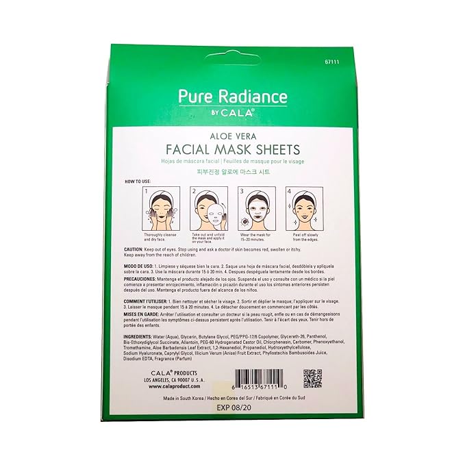 Cala Korea Aloe Vera, Collagen And Vitamin E, Essence full face facial Mask Sheet, 5 pack