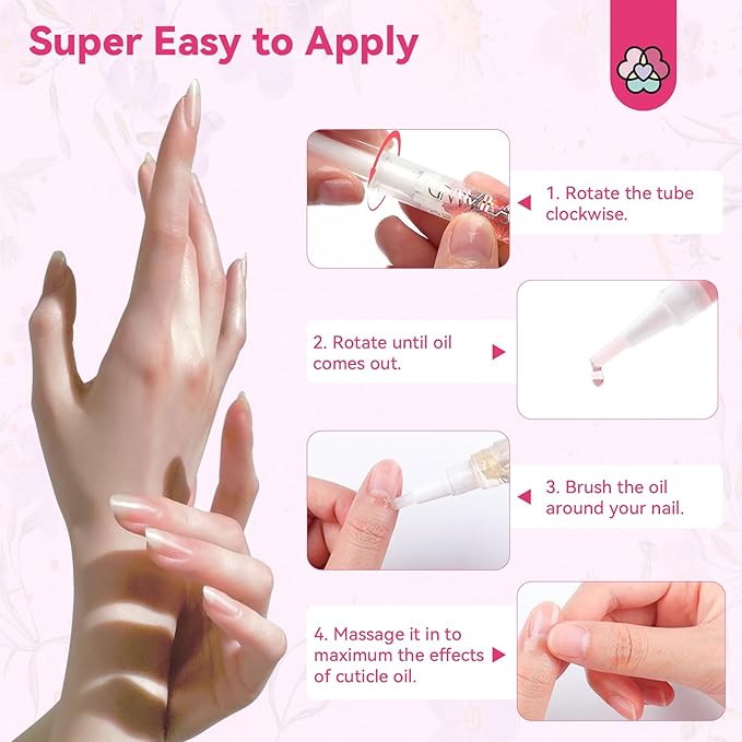SAVILAND Floral Cuticle Oil Pen: 6Pcs 5ml Large Capacity Nail Growth Oil with Real Flowers For Revitalizing Hydrating Repairing Nail Strengthener Cuticles Softener Nail Growth Serum with Vitamin E