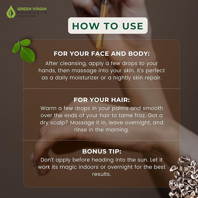 Organic Moringa Oil, Cold Pressed, Extra Virgin, 100% Pure, Food Grade (1 Fl Oz)