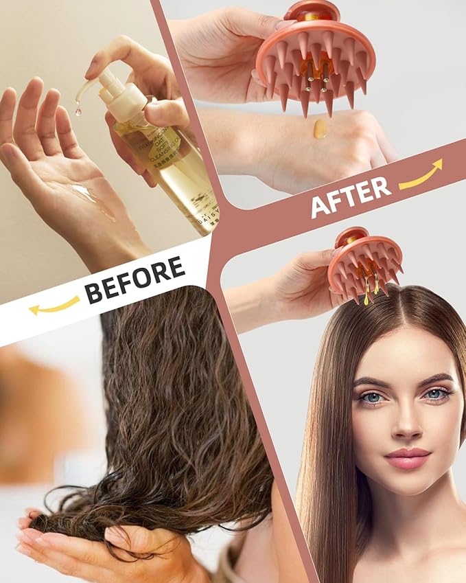 Hair Oil Applicator Brush, Scalp Oil Applicator Hair Oil Dispenser Hair Growth Oil Comb with Silicon Massage TeethScalp Oil Applicator for Scalp Hair Oiling Applicator with Massage Balls