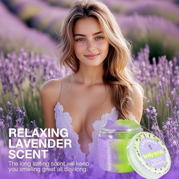 Lavender Body Scrub, Sugar Scrub for Body, Natural Body Scrub for Smooth and Moisturized Skin, Natural Gifts for Women, 9.52oz