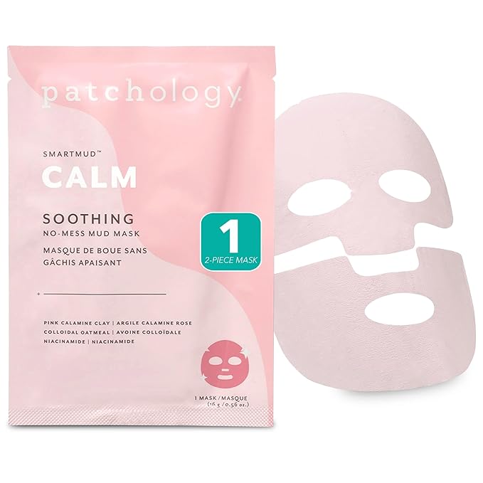 Patchology Calm SmartMud Clay Mask For Face - No Mess Soothing Mud Mask w/Calamine, Colloidal Oatmeal, & Niacinamide - Reduces Redness & Moisturizes Skin - Face Mask Skin Care for Women (1 Count)