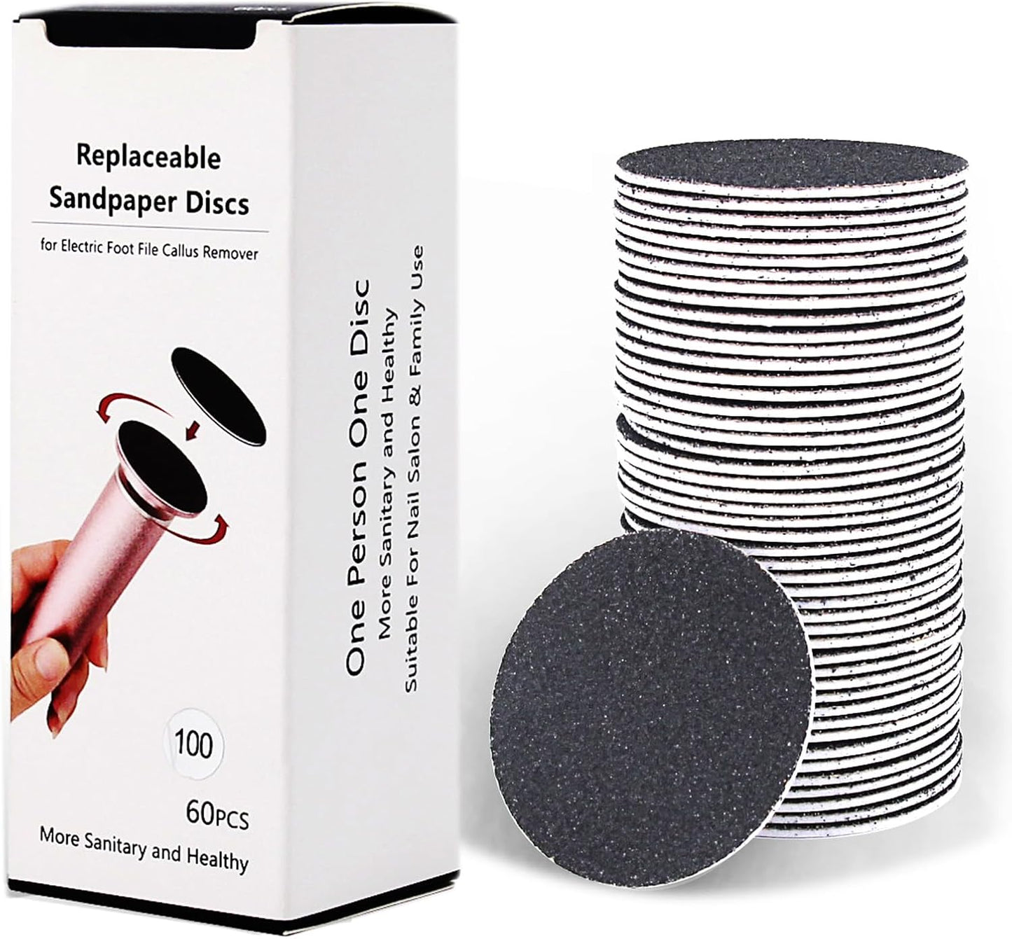 60pcs Replaceable Sandpaper Refill Discs for Electric Foot File Callus Remover Hard Dry Dead Skin Removal (Medium 100 Grit)