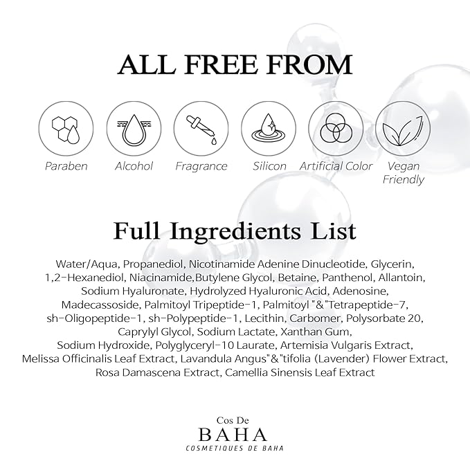 NAD+ Radiance Serum with Peptide Complex, Madecassoside & Adenosine for Hydrated, Refreshed Skin,1 Fl Oz (30ml)