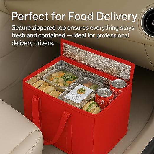 2Pk Insulated Reusable Grocery Bags, Collapsible Cooler Bag for Groceries, Heavy Duty Large Insulated Bag (Large, Bright Red)