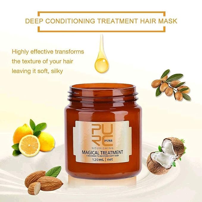 PURC Magical Keratin Treatment Mask, Advanced Molecular Roots Conditioner for Dry & Damaged Hair, 5 Seconds Restore Soft Hair (120ml)