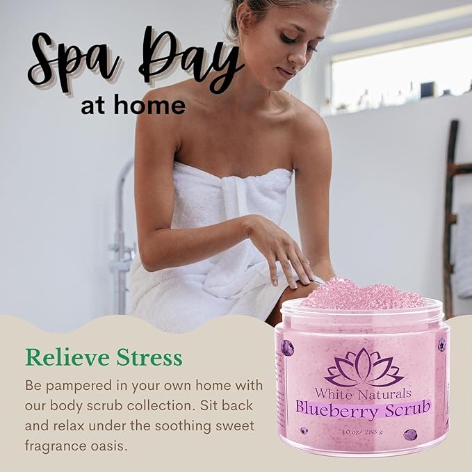 Blueberry Body Scrub, Pure Organic Face Exfoliant for Super Soft Skin, Anti Cellulite & Exfoliator, Natural Skin Care Formula Helps with Stretch Marks, Eczema, Acne & Varicose Veins for Men and Women