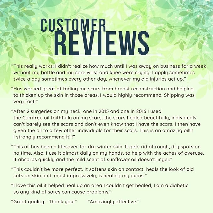 Organic Comfrey Oil Raw, Infused, Pressed Herbal, Comfrey Leaf, Sunflower Seed 4 fl.oz.