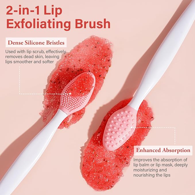 Wild Strawberry Seed Lip Scrub - Exfoliating & Moisturizing Lip Treatment with Olive Oil, Jojoba Oil, Coconut Oil, Natural Strawberry Extract - Includes Dual-Sided Silicone Brush, 1.01oz