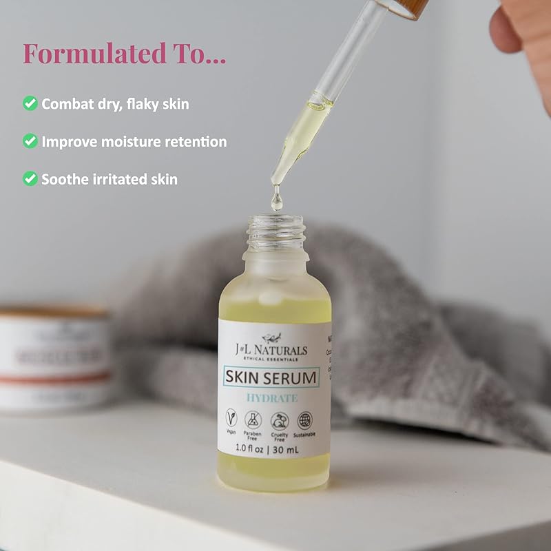 J&L Naturals | Face & Body Oil for Oily, Sensitive, Dry, Combination, Mature, & Dull Skin Types | With Jojoba Oil, Grapeseed Oil, Sunflower Oil, & More (1 Fl Oz (Pack of 5), Hydrate (dry))