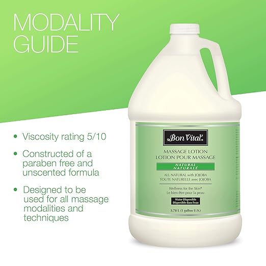 Bon Vital' Naturale Massage Lotion with Natural Ingredients for Earth-Friendly Massage, All Natural Moisturizer, Relieves Muscle Soreness and Increases Circulation, 1 Gal, Label may Vary