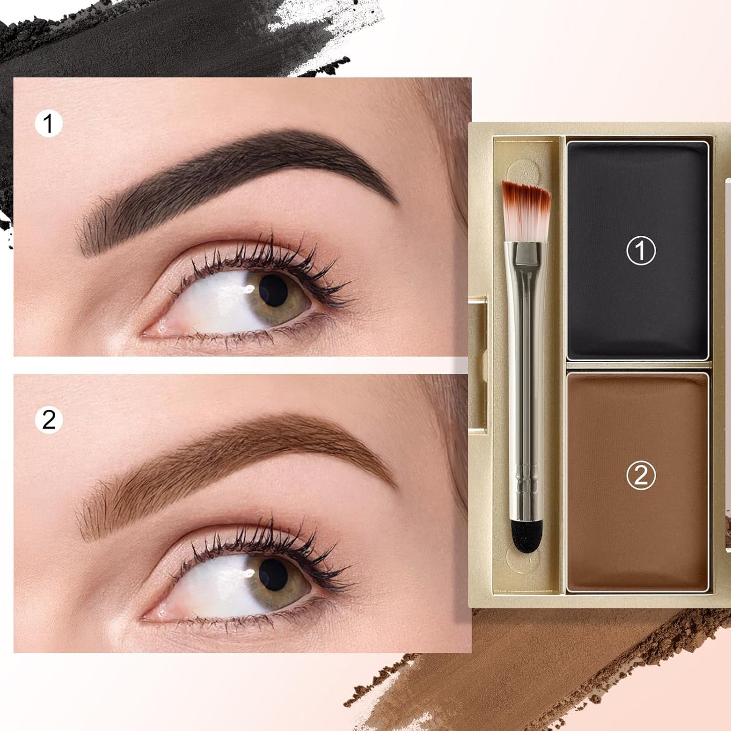 Boobeen Eyebrow Powder Kit, 2-color Waterproof Eyebrow Palette Makeup to Definer & Filler Brows, Eyebrow Color Powder Shape Natural Looking Brow - with Mirror Brush