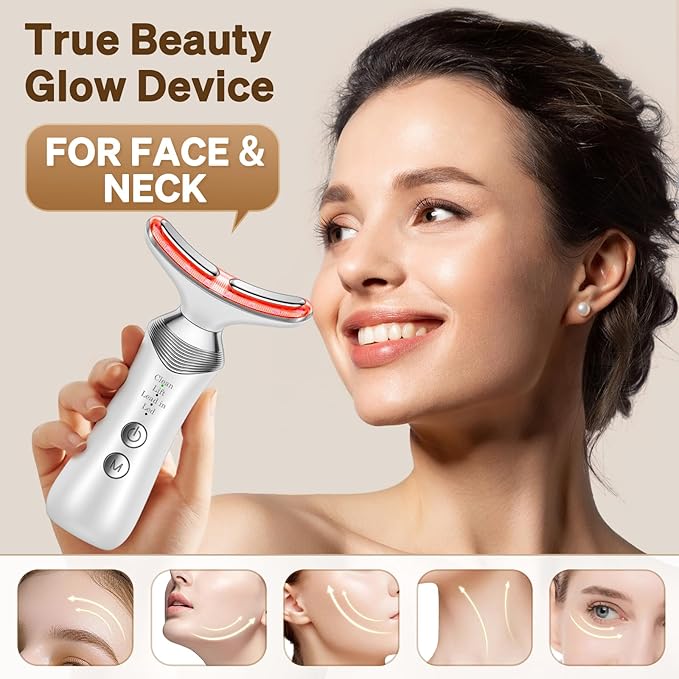 Facial Massager for Face and Neck, 7-in-1 Face Neck Massager Tool with 4 Modes, Beauty Device Facial Massage for at-Home Skin Care