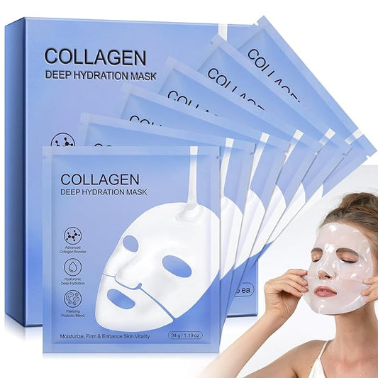 Collagen Face Mask, 6 Pack Overnight Collagen Mask for Women, Deep Collagen Anti Wrinkle Lifting Mask for All Skin Types, Pore Minimizing, Elasticity Improvement, 34g x6ea