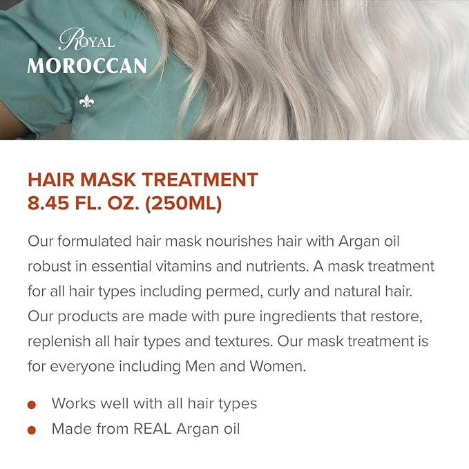 Hair Mask Treatment for Dry Hair - Moisturizing, Repairs, Restores Strength 250 ml / 8.45 fl.oz, Argan Oil for Color Treated, Frizzy Hair