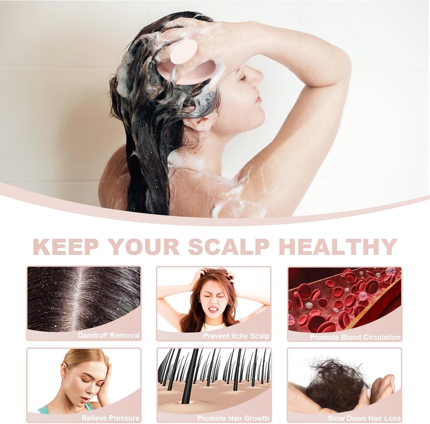 Silicone Scalp Massager, Scalp Scrubber for Hair Growth with Soft Bristles, Scalp Exfoliator Brush Dandruff Removal Shampoo Brush for Wet Dry Scalp Care (Light Pink)