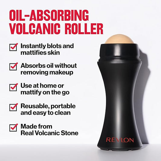 Revlon Face Roller, Oily Skin Control for Makeup, Oil Absorbing, Volcanic Reusable Facial Skincare Tool for At-Home or On-the-Go Mini Massage, 1 Count