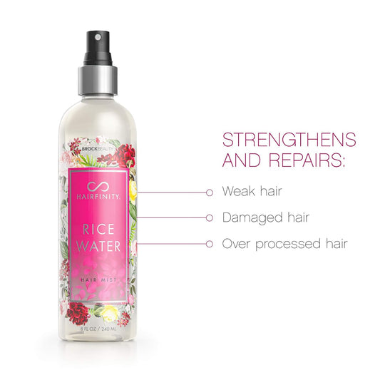 Hairfinity Rice Water Hair Mist - Silicone & Sulfate Free Formula - Best for Damaged, Dry, Curly or Frizzy Hair - Safe for Keratin and Color Treated Hair 8oz