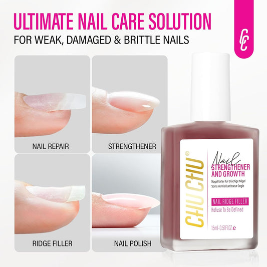Nail Repair Hardener Extra Strong and Growth: Coral Red Natural Nail Strengthener for Enthusiast - Polish Ridge Filler Concealer for Damaged Nails 15ml