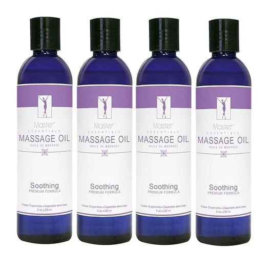 Master Massage Organic Massage Oil - 8 fl oz, Soothing Sense, Water-Soluble, Skin-Nourishing Formula for Relaxation, Ideal for Massage Therapy and Home Use, Pack of 4
