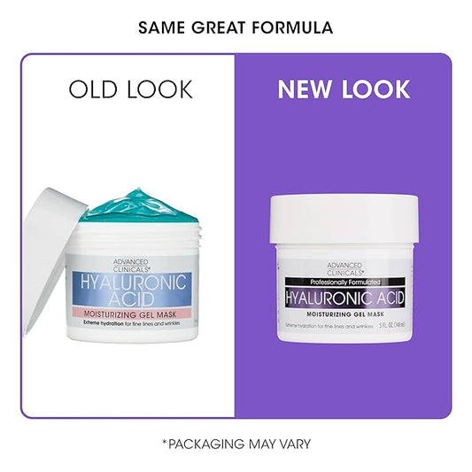 Advanced Clinicals Hyaluronic Acid Gel Facial Mask Skin Care Treatment, Brightening, Hydrating Anti Aging Face Mask & Moisturizer Helps Transform Dry Skin W/Collagen, Chamomile, & Aloe Vera, 5 Fl Oz