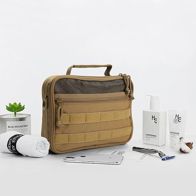 SMONT Toiletry Bag for Men Travel Toiletry Organizer Dopp Kit Travel Organizer Toiletries Travel Bag Shaving Hygiene Bag Bathroom Hanging Men's Toiletry Bag for Short Trips Brown