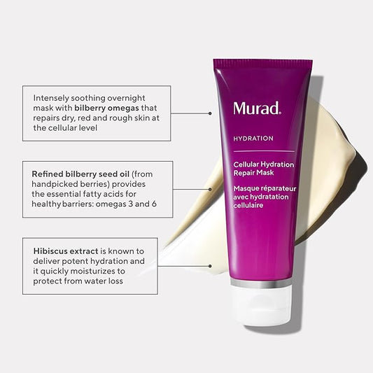 Murad Cellular Hydration Barrier Repair Mask - Hydrating Face Mask, Formulated with Bilberry Omegas, Hibiscus Extract, and Canadian Willowherb, Visibly Repairs Dry, Red, and Rough Skin - 2.7 Fl Oz