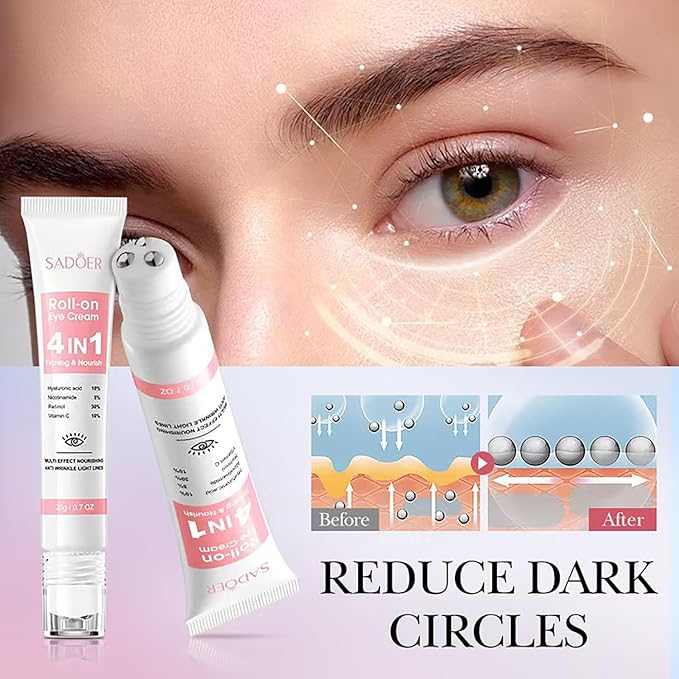 Eye Cream with 30% Retinol, 10% Hyaluronic Acid, 5% Nicotinamide, 10% Vitamin C for Puffy Bags Fine Lines Dark Circles Wrinkles, Under Eye Cream with 360° Roller Massage Ball, 0.7 fl. oz