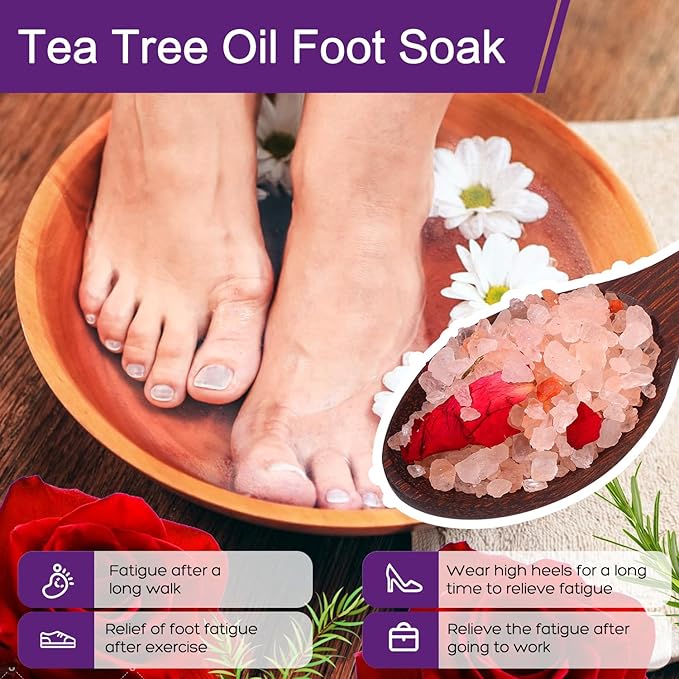 Foot Soak Kit Pack of 3 Natural Epsom Salt Rose- Essential spa Itching,Foot Bath Salt Tea Tree Oil Soak Care Pedicure Feet spa Message Tea Tree Oil