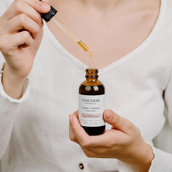 2 fl oz Rosey Cheeks Facial Oil Serum | Ecocert Cosmos Natural | Facial Serum For Women, Dry Skin, Natural Ingredients Avocado Oil, Camellia Seed Oil, Rosehip CO2, Rose Absolute