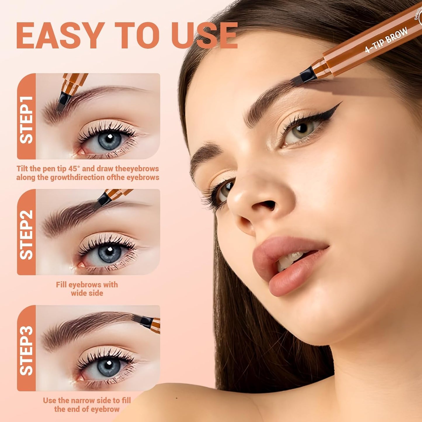 2025 New Magic Eyebrow Pencil, 4 Tipped Precise Brow Pen 3D Waterproof Microblading Contouring Pen Fine Stroke Microblading Eyebrow Pencil Creates Natural (5 Pcs)