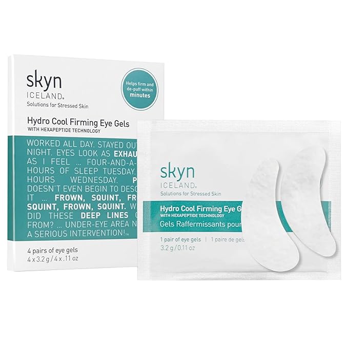 skyn ICELAND Hydro Cool Firming Under Eye Patches with Peptides and Coenzyme Q10 Instant Cooling Relief for Tired Puffy Eyes, 4 Pairs