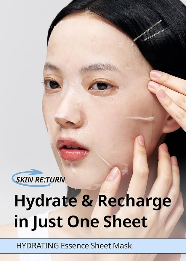 [K Beauty] Skin Return Hydrating Essence Sheet Mask | Moisturizing and Protecting for All Skin Types | Vegan Sheet Masks with Ceramide NP | Korean Face Masks Skincare | Facial Mask | 10 Sheets