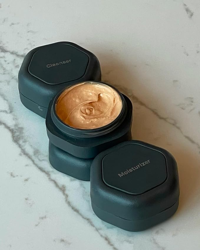 Cadence Travel Containers - Basic Skincare Set - Magnetic Travel Capsules - Facial Cleanser, Moisturizer, Sunscreen - 3 Small Capsules (0.56oz) with Cleanser, Moisturizer & Sun-Icon Label - Eucalyptus