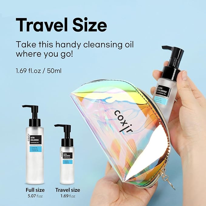 coxir ULTRA HYALURONIC CLEANSING OIL, Travel-Size, Korean Facial Cleanser l Blackhead, Makeup Removal with Hyaluronic Acid, Cruelty Free, No Mineral Oil [1.69fl.oz (Pack of 1)]