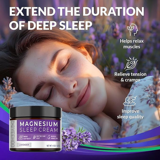Magnesium Cream for Sleep: Topical Magnesium Chloride Cream Lotion for Leg Cramps PM Nighttime Cramp with Lavender Vitamin E Shea Butter (120G)