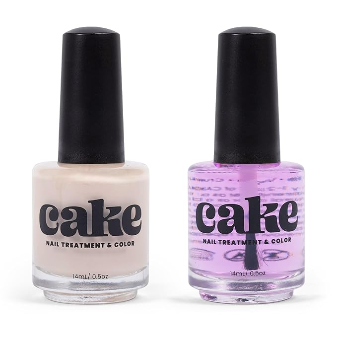 Nail Strengthener & Nail Polish Duo, Nail Repair for Damaged Nails, Nail Hardener & Growth, Non Toxic, Professional Applicator Brush, Keratin Enriched (See You Latte) - CAKE Power Boost (1 fl oz)