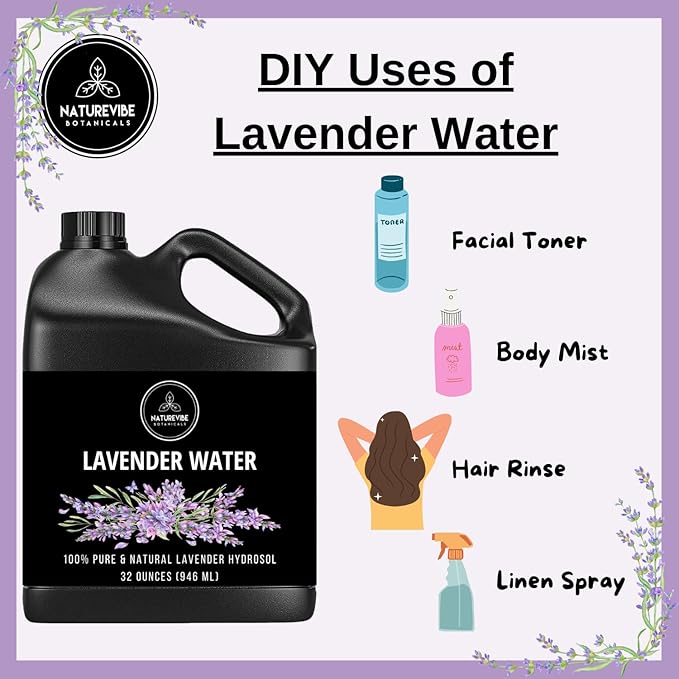 Naturevibe Botanicals Lavender Water 32 Ounces | 100% Pure and Natural | Great for Skin Care and Hair Care